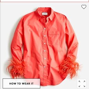 J Crew Feather Trim Cotton Poplin Button Down